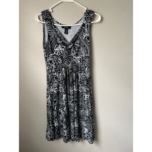 Style Co Petite Black White Paisley Print Sleeveless V Neck Dress PM Boho